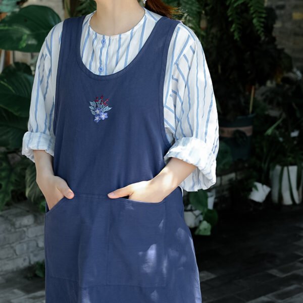 Soft Cotton Apron With Wide Straps & Embroidered Detail
