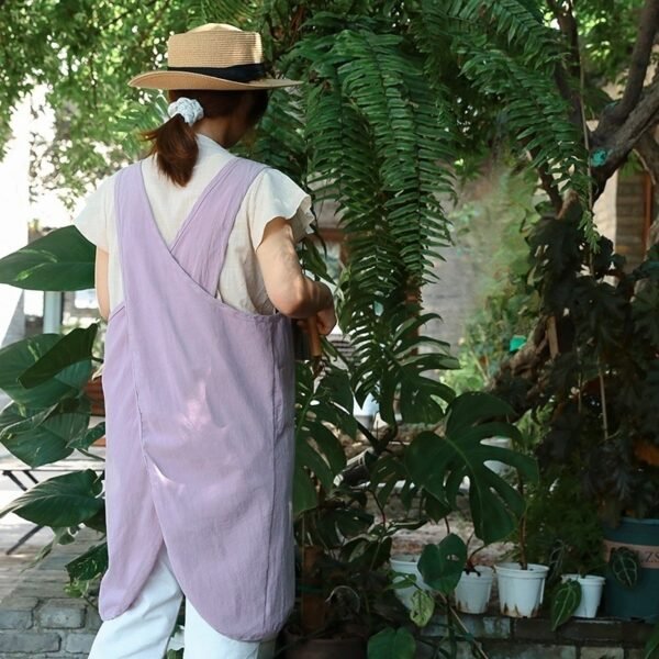 Soft Cotton Apron With Wide Straps & Embroidered Detail