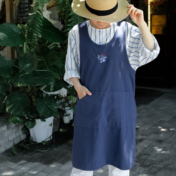 Soft Cotton Apron With Wide Straps & Embroidered Detail