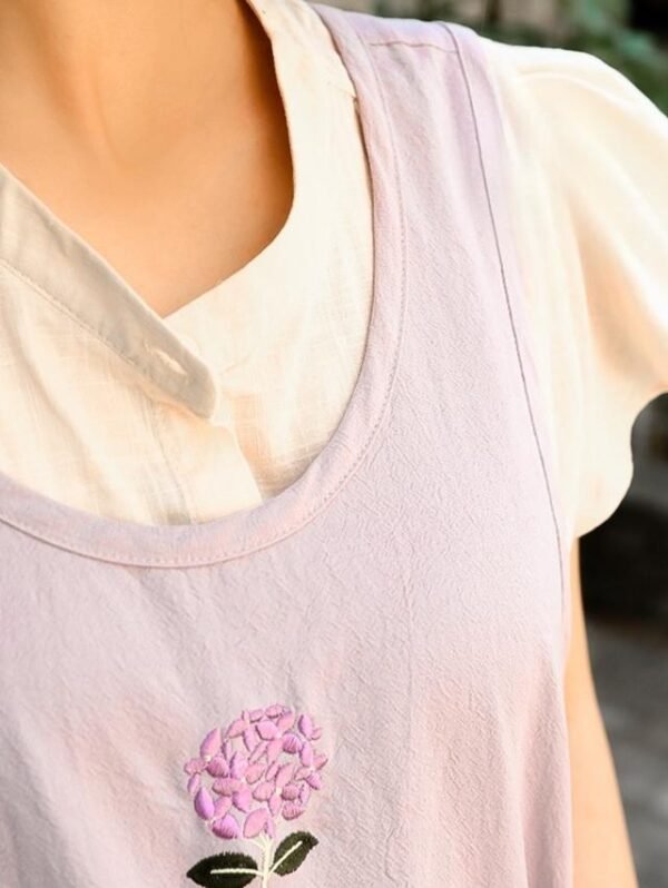 Soft Cotton Apron With Wide Straps & Embroidered Detail