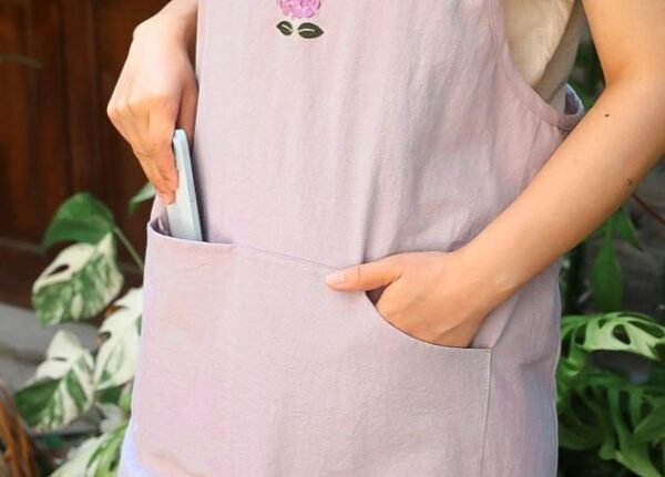 Soft Cotton Apron With Wide Straps & Embroidered Detail