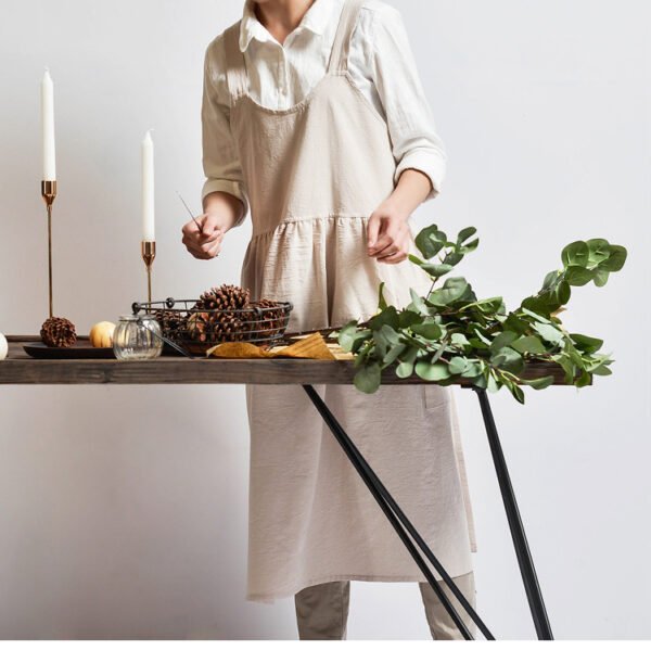 Minimal U-Neck Cross-Back Cotton Apron