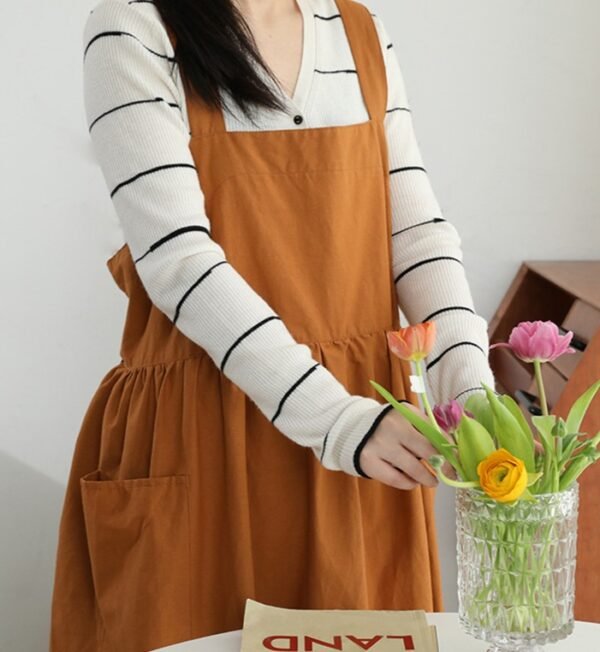 Simple Cotton 3-Position Button Loose Smock Apron