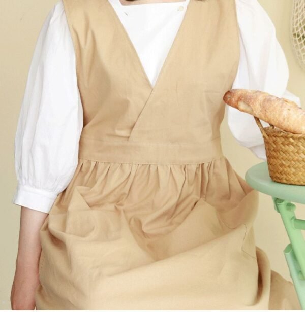 Cotton V-Neck Apron with Crossed Back Ties