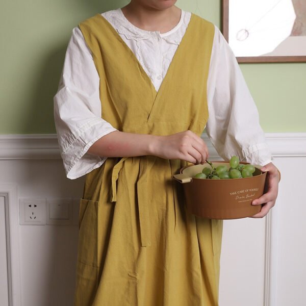 Cotton V-Neck Apron with Crossed Back Ties