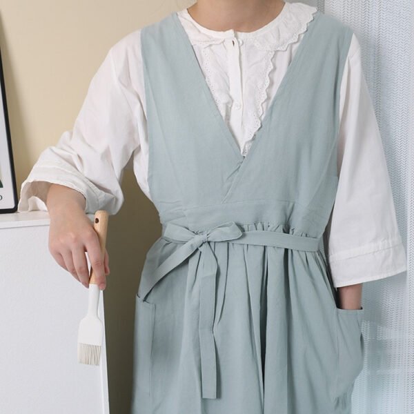 Cotton V-Neck Apron with Crossed Back Ties