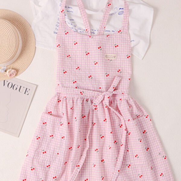 Plaid Cherry Back Cross Tie Women Cotton Apron