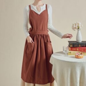 Classic V-Neck Crossback Cotton Apron For Women