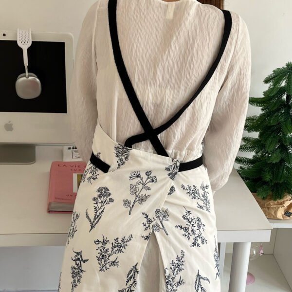 Simple Botanical Printed Cotton Canvas Cross Tie Apron