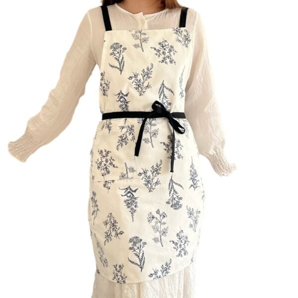 Simple Botanical Printed Cotton Canvas Cross Tie Apron