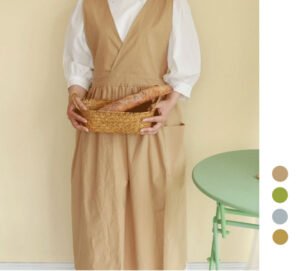 Cotton V-Neck Apron with Crossed Back Ties