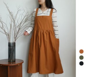 Simple Cotton 3-Position Button Loose Smock Apron