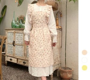 Linen Rustic Floral Ruffled Shoulder Apron