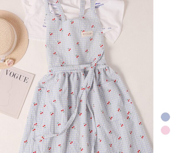 Plaid Cherry Back Cross Tie Women Cotton Apron