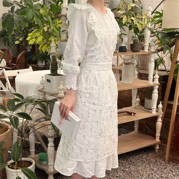 Linen Rustic Floral Ruffled Shoulder Apron