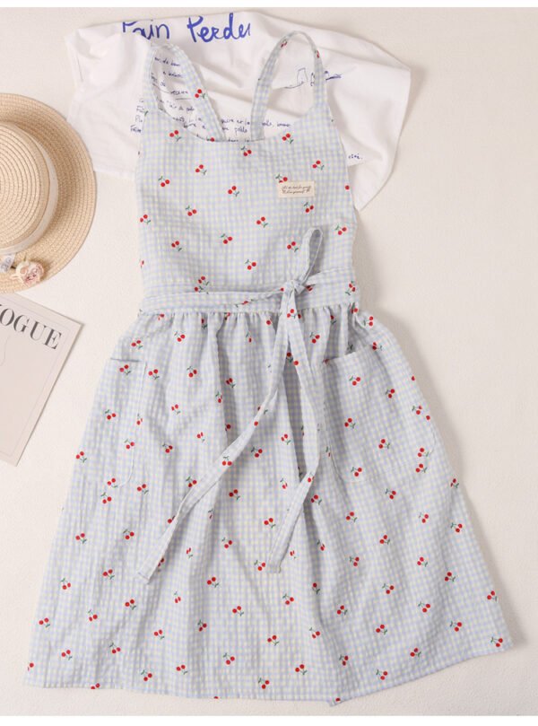 Plaid Cherry Back Cross Tie Women Cotton Apron