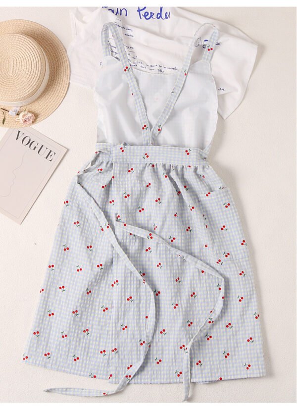 Plaid Cherry Back Cross Tie Women Cotton Apron
