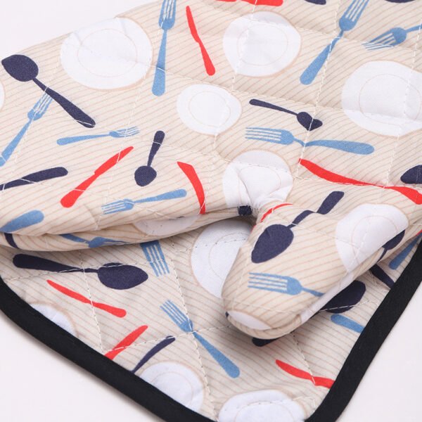 Colorful Kitchen Utensils Printed Oven Mitts and Pan Mats Set